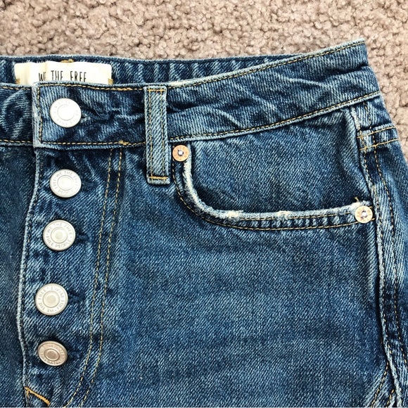 Free People We The Free A Line Distressed Denim Mini Skirt - Picture 8 of 12